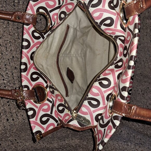 VINTAGE JUICY COUTURE-Y2K Geometric Pink/Brown Tote-Large Leather Charm-Excellen - Picture 7 of 13